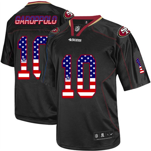 Nike 49ers #10 Jimmy Garoppolo Black Men's Stitched NFL Elite USA Flag Fashion Jersey - Click Image to Close